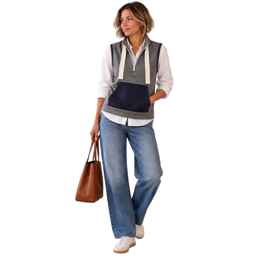 Ramy Brook Après Collection Gray Navy Half Zip Sport Vest XS Fall Layering